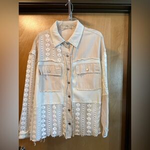 POL Cream Lace-Panel Jacket; Size L; New